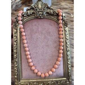 Vtg Pink Coral Bead Necklace Hand Knotted 14K Gold Clasp Elegant Estate Jewelry